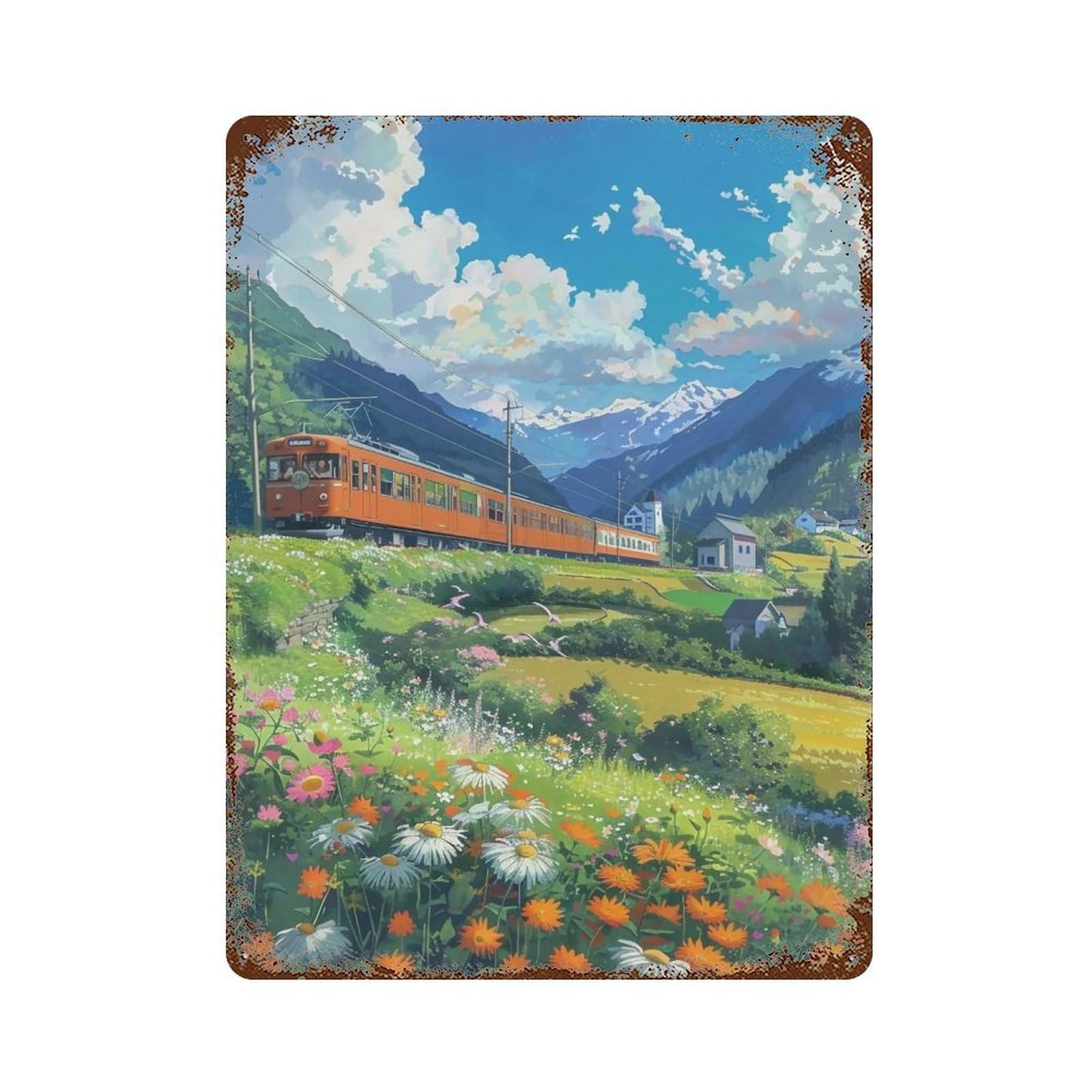 HDURYEYRYY Valley Train Spring Journey 04 Wall Retro Iron Vintage Art Metal Tin Sign Poster Modern Home Cofffee Club Art Bar Shop Decor 40x30cm