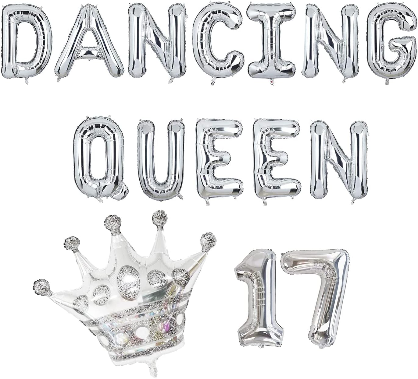 Dancing Queen 17th Birthday Decoration Silver Dancing Queen 17 balloons for Girls 17th Birthday Party Balloons 17 Birthday Decorations Supplies