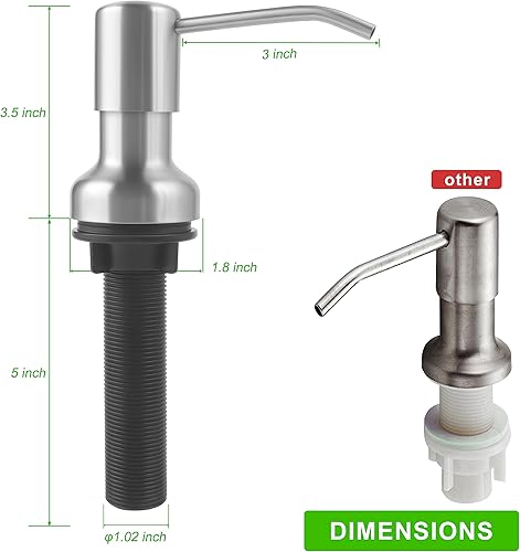 Miniatura 8 de Dispensador de jabón para fregadero de cocina, dispensador de jabón para fregadero con vástago roscado más largo, tubo de extensión de 47 pulgadas