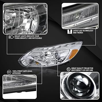 Autozensation Headlights For 2012-2014 Ford Focus Chrome Left+Right