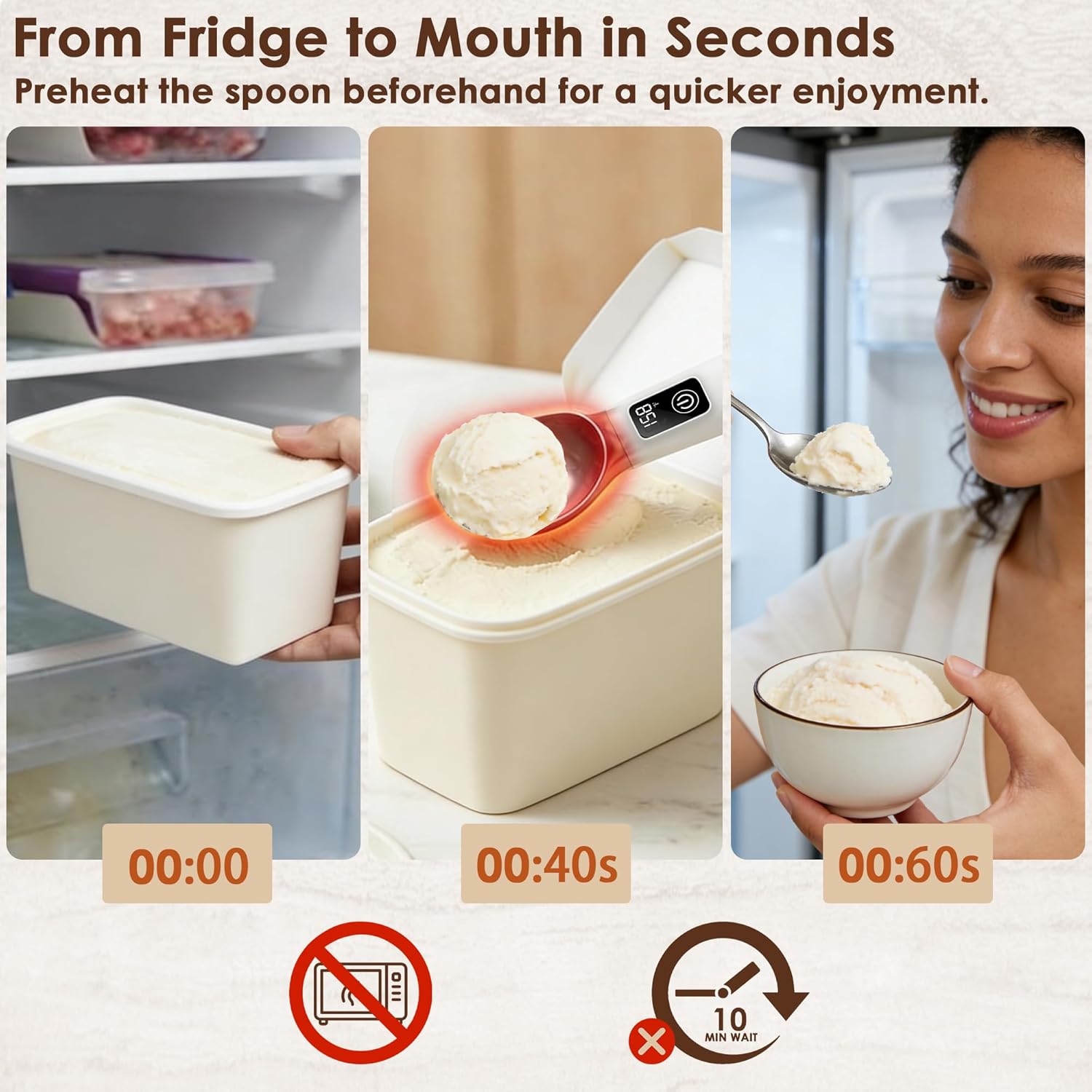 Electric Heated Ice Cream Scoop with Stand, 5000mAh Rechargeable Ice Cream Scooper for Hard Frozen Desserts, 158℉ Fast Melting & Smart LED Display, IP67 Waterproof Anti-Freeze Spoon, Perfect Gift