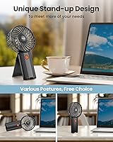Vista 4 de 2 mini ventiladores portátiles plegables de mano USB recargable ventilador personal cuello escritorio 4 velocidades 3 en 1 mini ventilador de mano