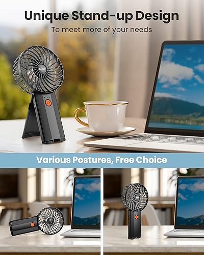 Miniatura 4 de 2 mini ventiladores portátiles plegables de mano USB recargable ventilador personal cuello escritorio 4 velocidades 3 en 1 mini ventilador de mano