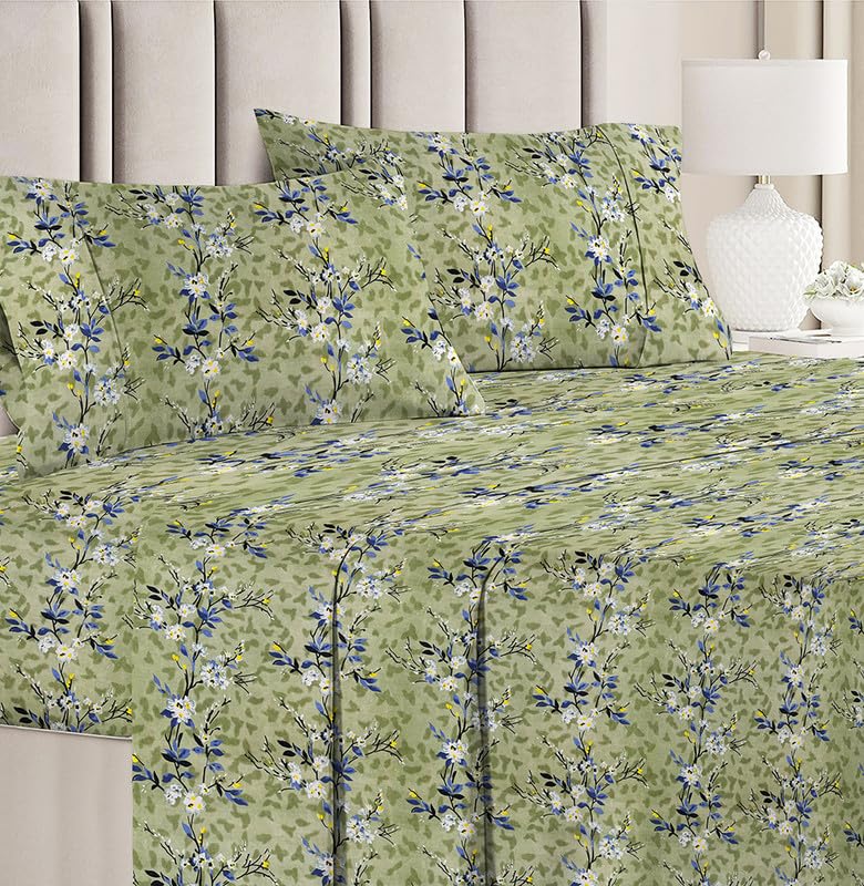 Image of BSB HOME 100% Cotton Double Bed Bedsheet Set | 144 TC Soft & Breathable | Light Green Leaf Print with 2 Pillow Covers | Wrinkle Free | for Bedroom & Gifting (90 x 90 Inches)
