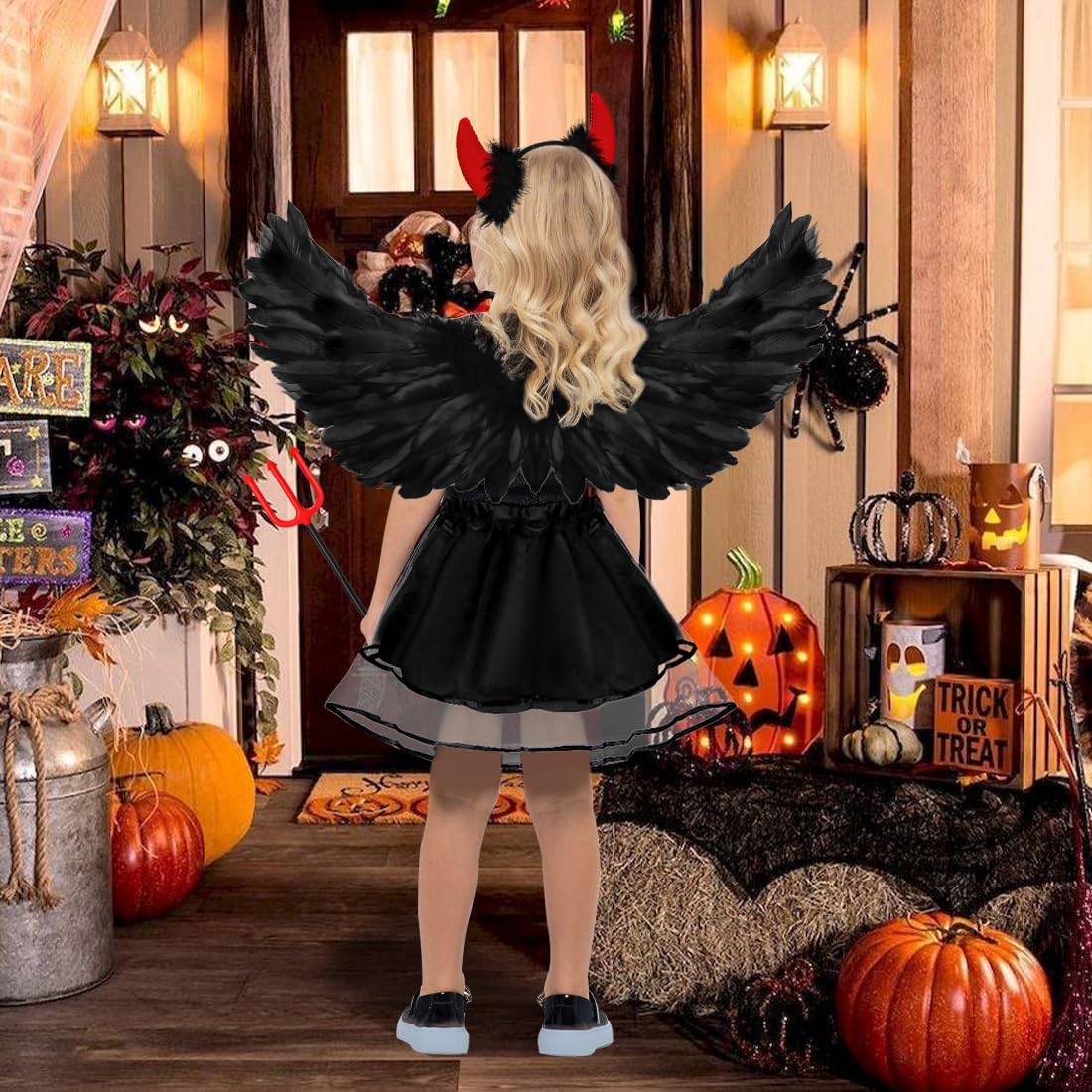 Set De Alas De ángel Negro Con Aureola Y Varita – Disfraz Para Halloween, Cosplay Y Fiestas