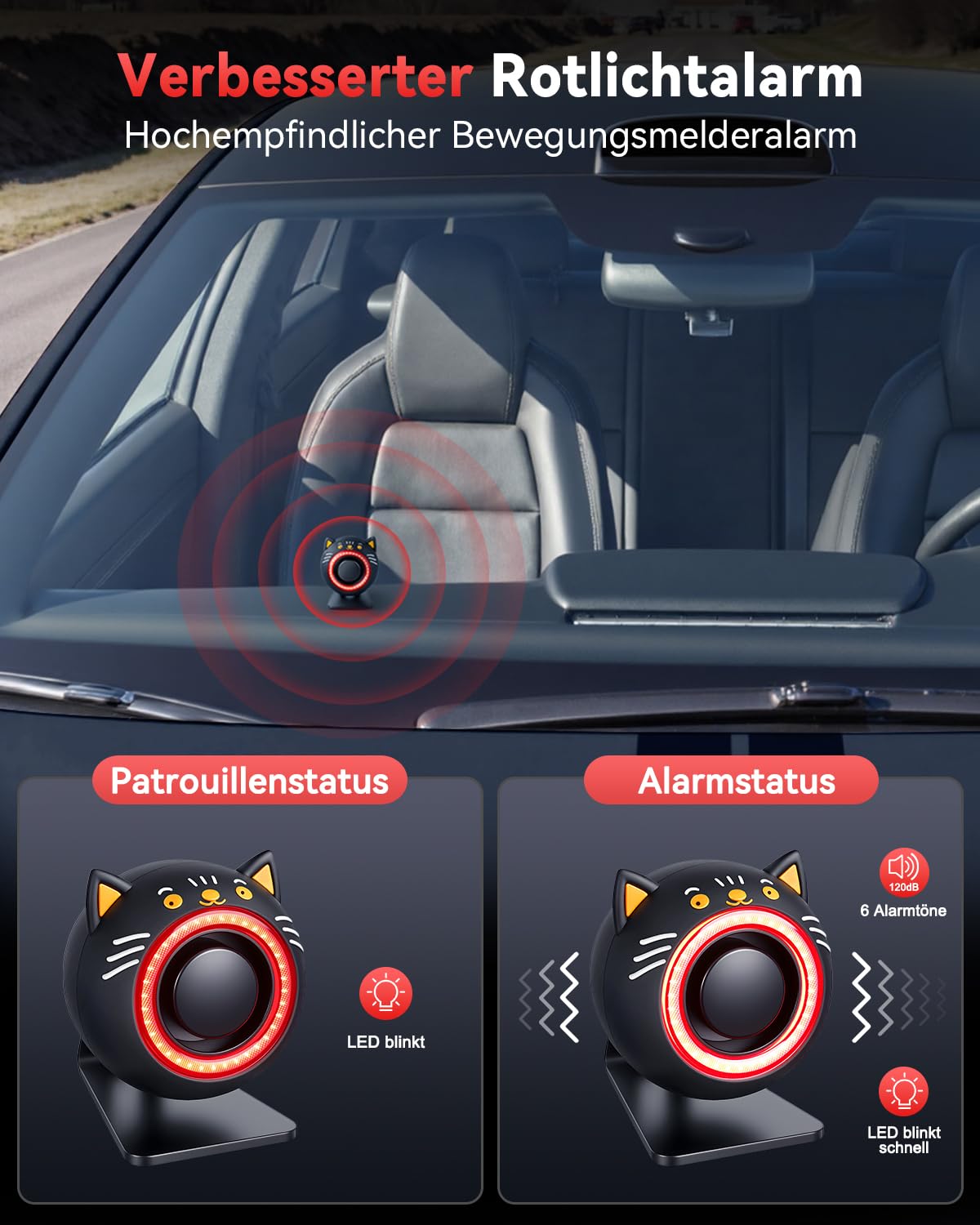 ELECTOP 120dB Autoalarmanlage mit Bewegungssensor und Ton, Auto-Sicherheitssystem Diebstahlsicherung Autoalarm mit Funkfernbedienung und LED-Licht für PKWs, LKWs, SUVs