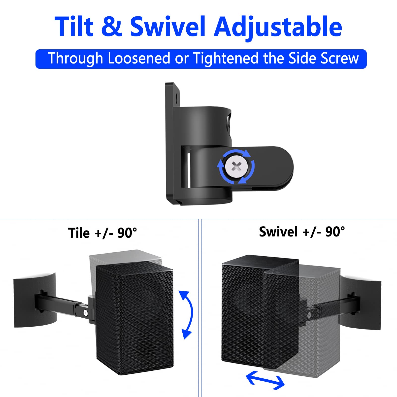 Supporto altoparlanti a parete o a soffitto per Samsung SWA-9200S SWA-9100S SWA-9000S SWA-8500S Altoparlanti posteriori, inclinabili e rotabili, regolabili per altoparlanti Samsung con foro di blocco