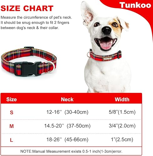Miniatura 6 de Tunkoo Collar de perro a cuadros de Navidad, lindo collar rojo ajustable para perros machos y hembras, collar para perros con hebilla de plástico