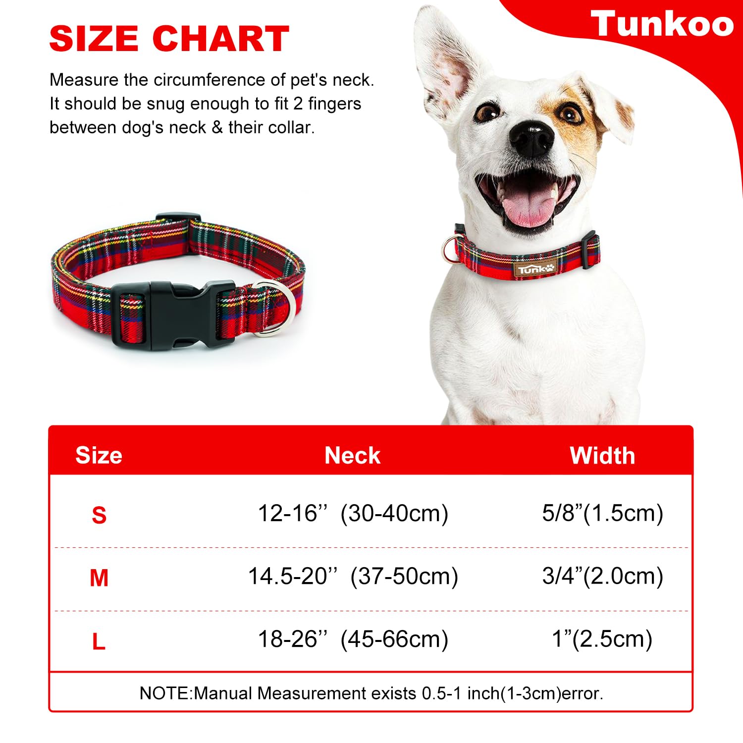 Tunkoo Hundehalsband Weihnachtsedition | Verstellbar, Glänzend, Mit Kunststoffschnalle, Größe M
