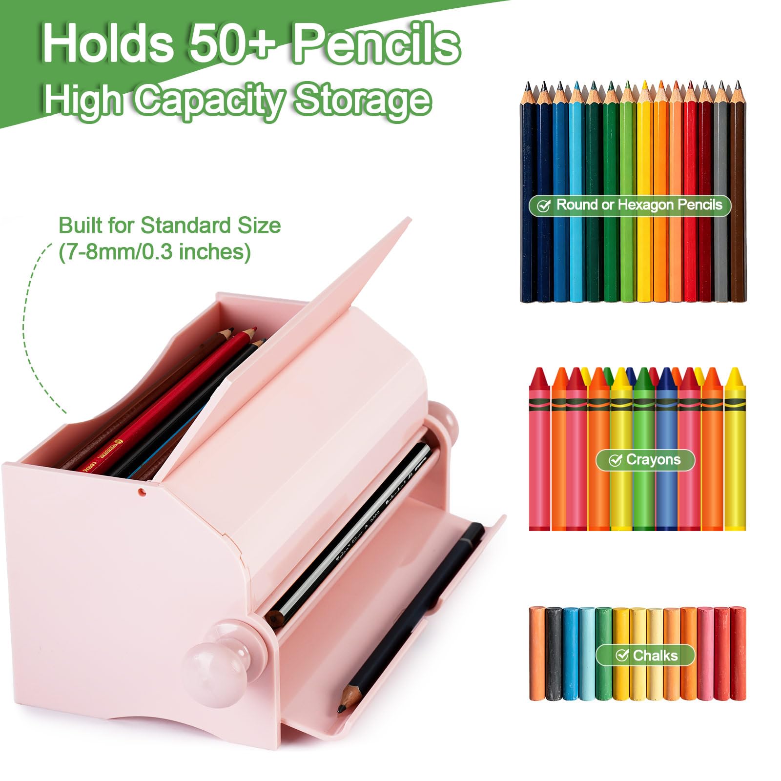 Dispensador de lápices para aula con 4 hojas de calcomanías, soporte acrílico para lápices para escritorio, caja de almacenamiento de lápices para uso en la oficina o regalo para profesores