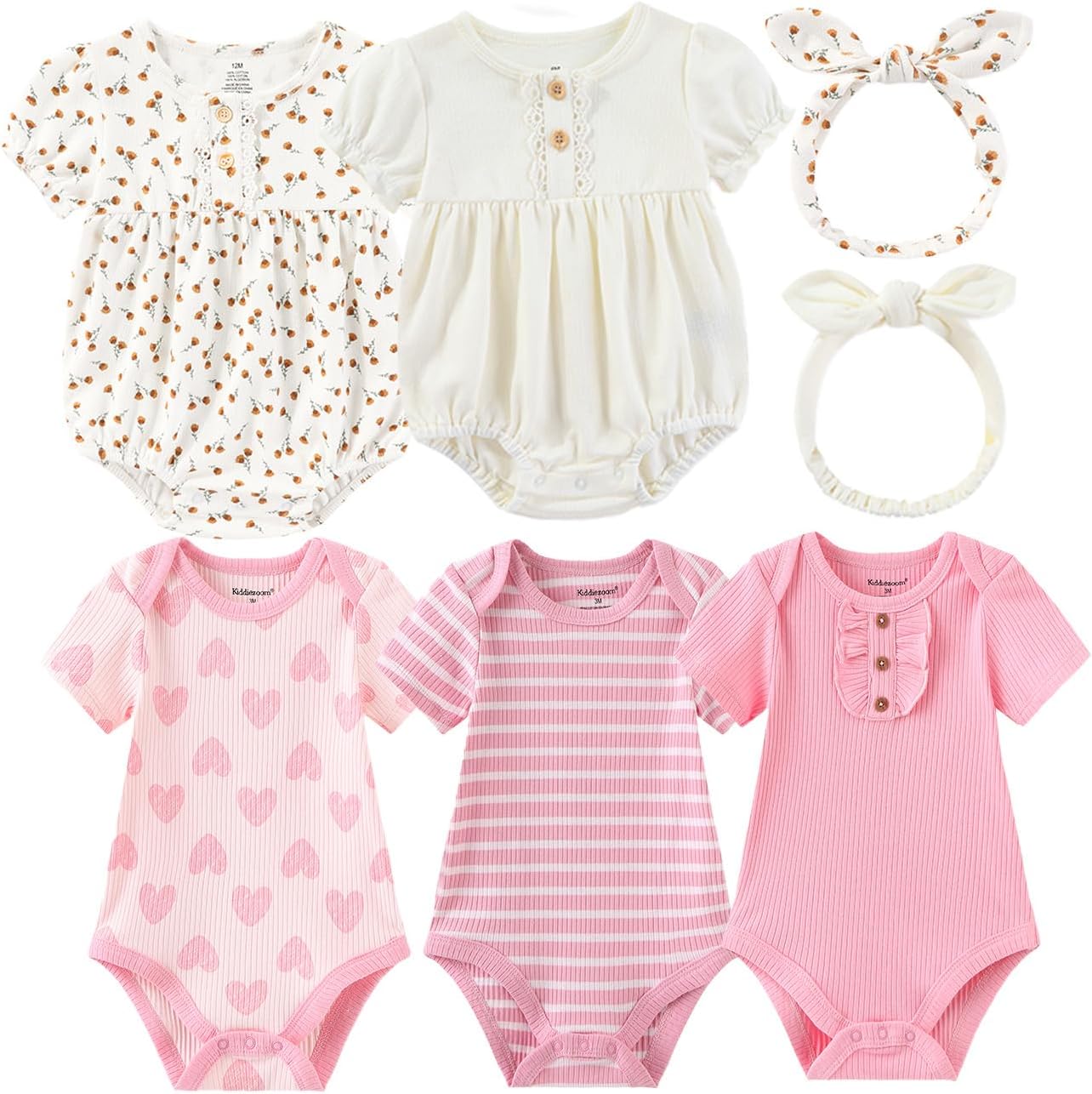 Baby Girls Boys Clothes Short Sleeve Outfit Romper Headband Set Newborn Bodysuits 0-12M