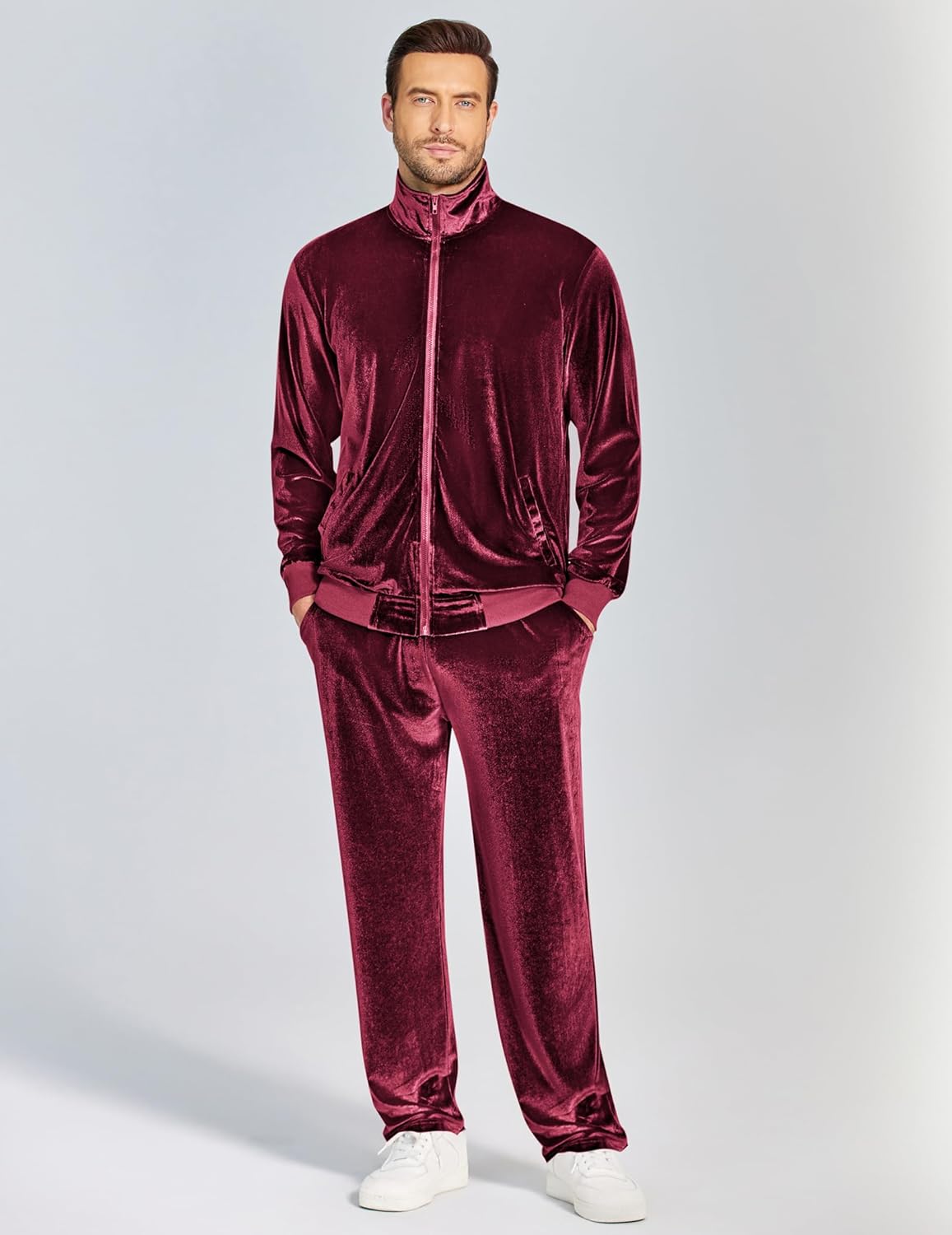 COOFANDY Mens 2 Piece Velour Tracksuit Full Zip Jackets Pants Velvet Jogging Suits Sweatsuit Set - Image 2