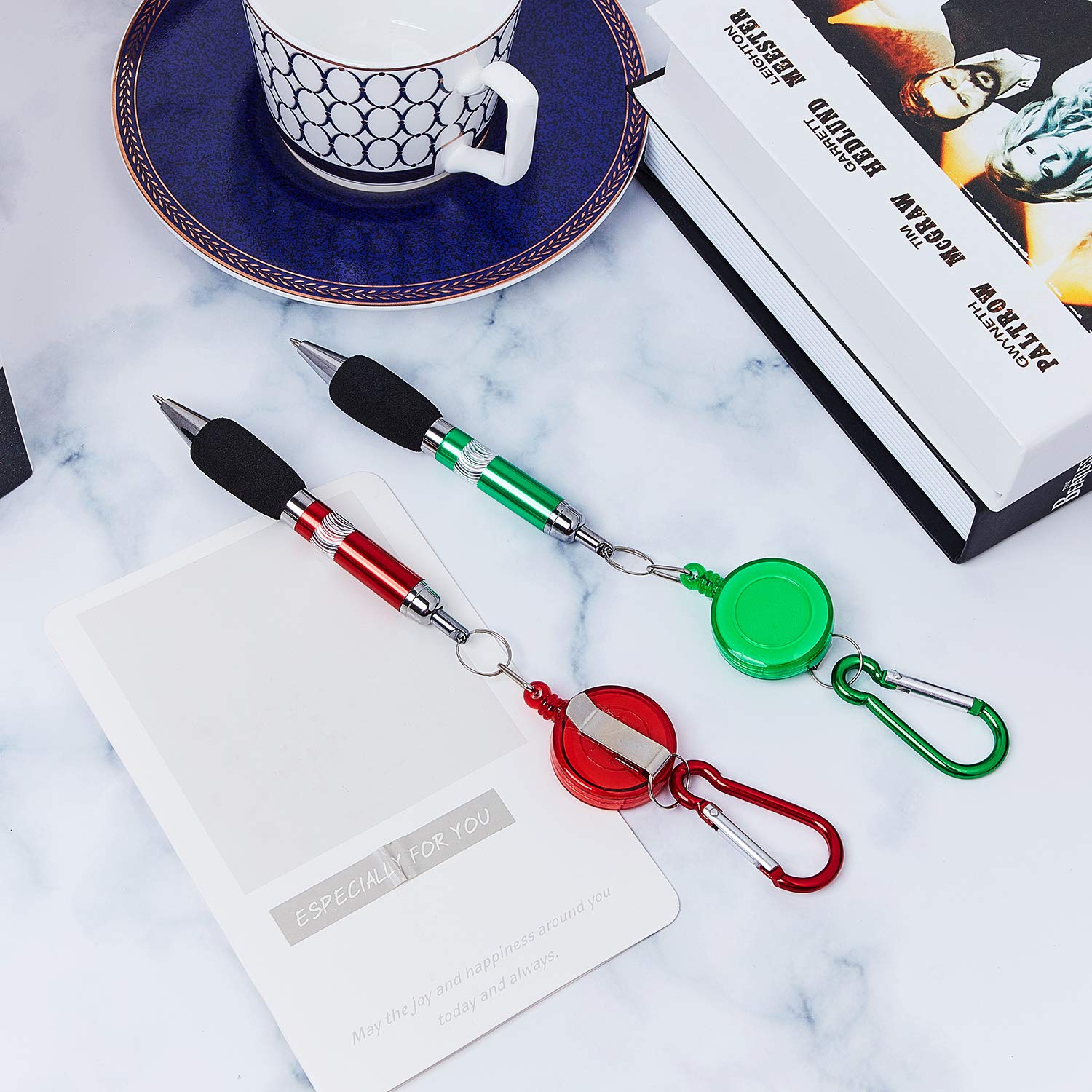 Outus 12 Pieces Retractable Pull Clip Pen Retractable Reel Holder 3-in-1 Handy Badge Reel Pen Belt Keychain Clip for Nurses, Colleagues - Image 6