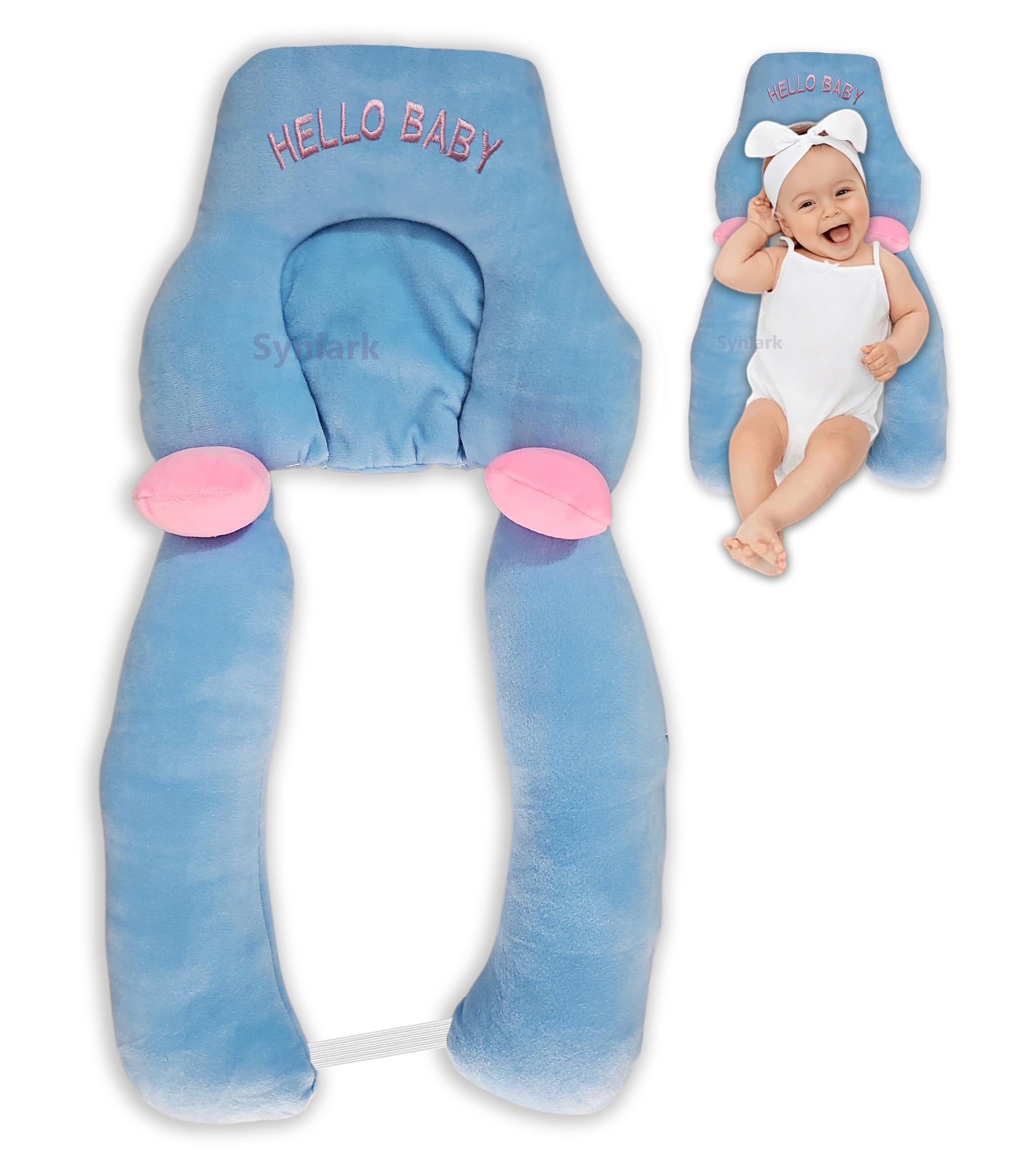 Synlark® Baby Hugging Pillow with Supersoft Fabric | 0–18 Months Newborn Pillow/Takiya/Cushion | Neck & Head Support for Babies (HB-Blue01)-image-6