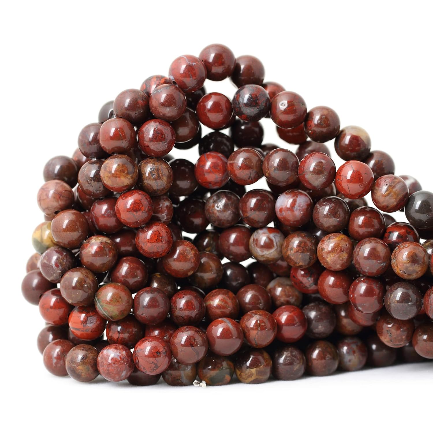 45PCS 8mm Natural Red Brecciated Jasper Gemstone Round Loose Beads Stone Beads for Jewelry Making DIY 1 Strand 15"