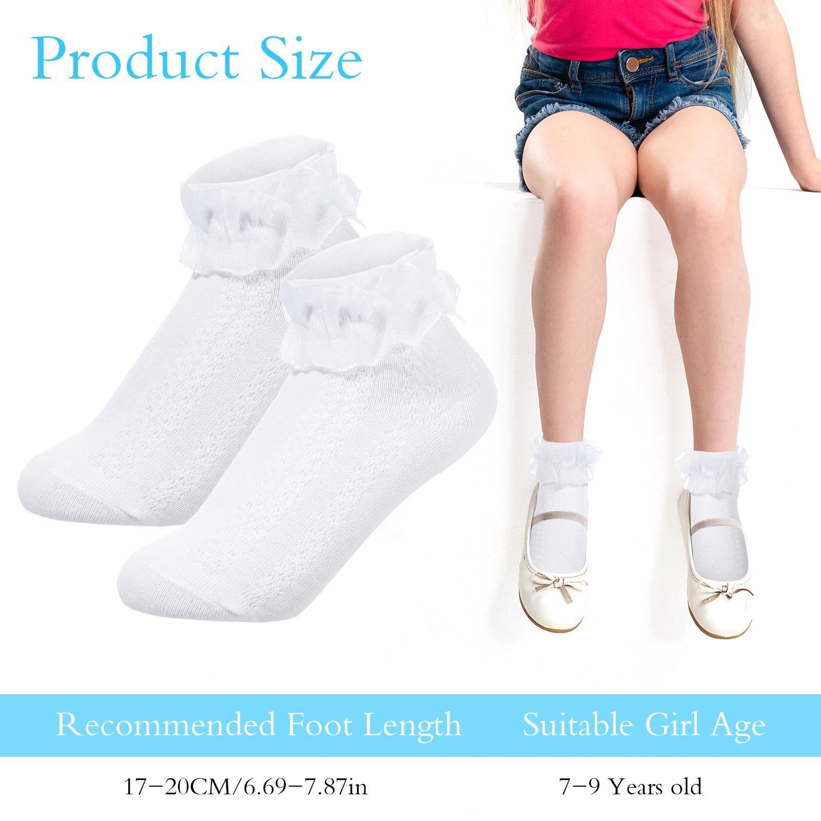 DIVINA VITAE 3 Paar Rüschensocken Ballet Socken Rüschen Damen Spitze Elastisch Söckchen Kleinkind Weiße Lace Socken für Kinder Partykostüm Abschlussball (30–34)