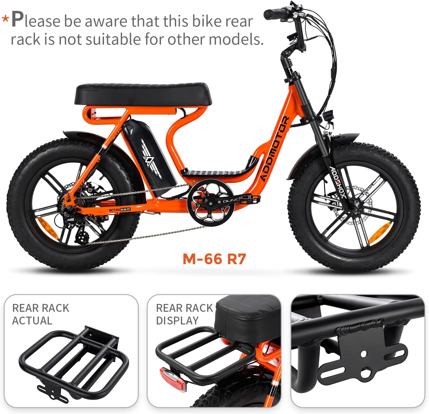 Addmotor Electric Bike Cycling Alloy Externally Extended Rear Rack Tailstock Carrier Rack Bicycle Accessories Seat Post Quick Release for EB2.0 M-66 R7(Does not Apply to Older Models)