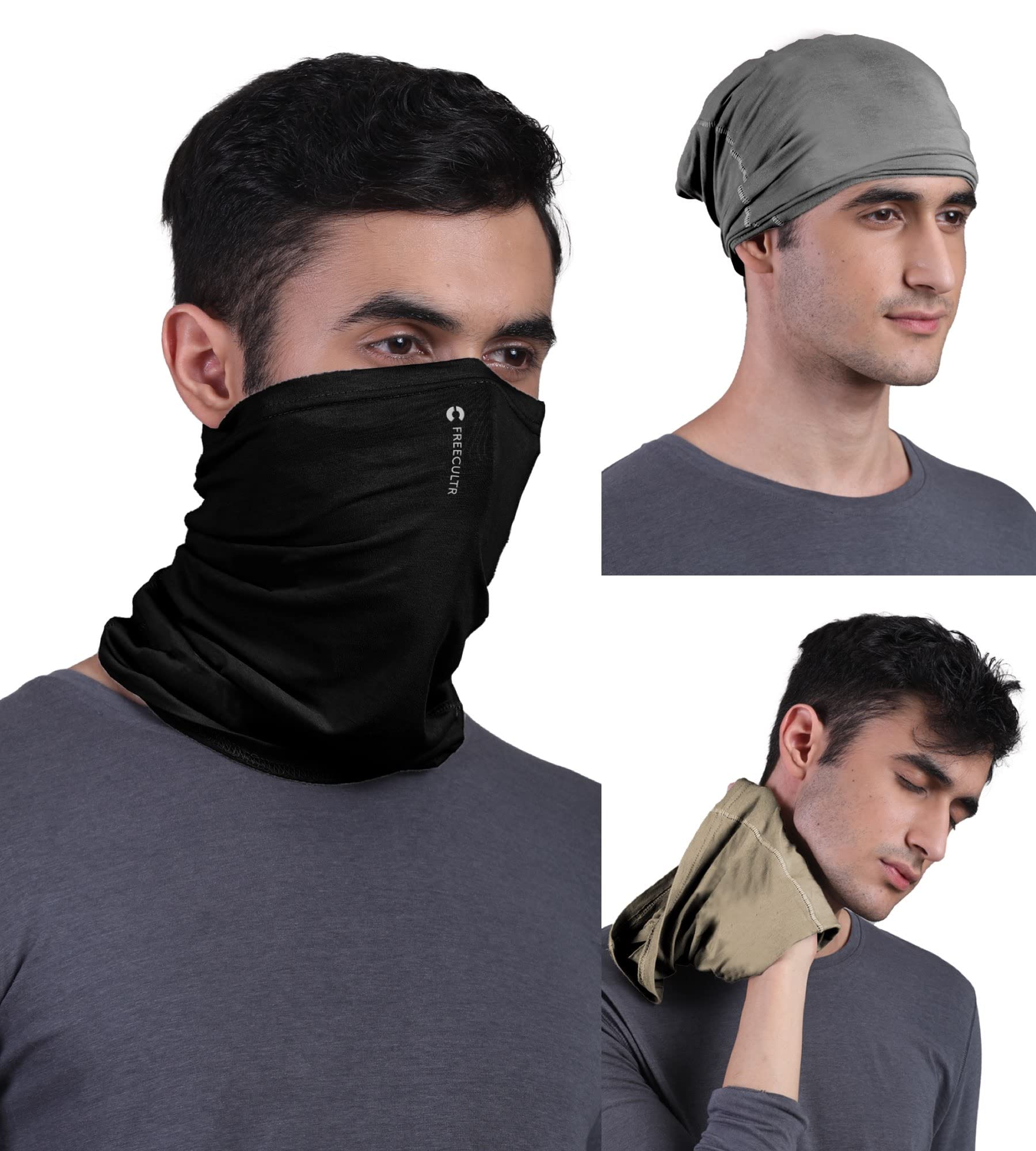 FreecultrUnisex Bamboo Plain Bandana, Anti Microbial Super Soft & Comfort Fit, Breathable Multipurpose Headband, Face Mask for Dust Protection-Pack of 3-100% Try On Guarantee - Made in India