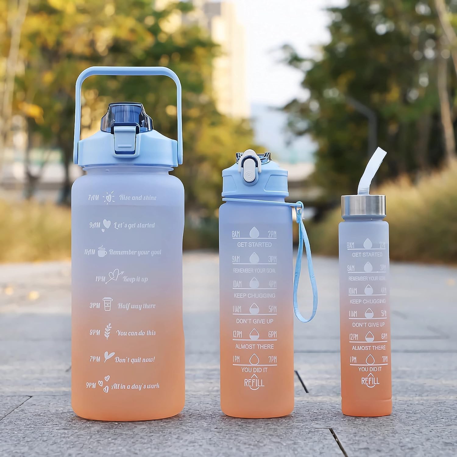 KIDDO FAMESet of 3 Motivational Water Bottles – 2000ML 900ML 300ML BPA Free Leakproof Sipper Water Bottle with Time Marker for Gym Office School Sports | Unbreakable Daily Water Intake Bottle (Green)-image-25