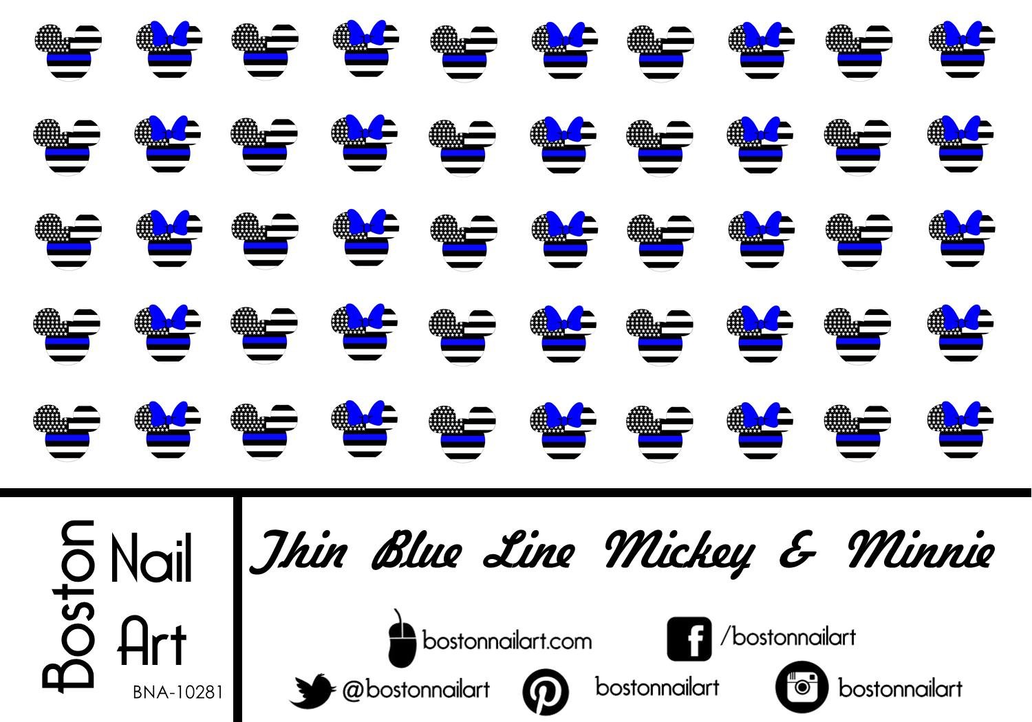 Thin Blue Line Mickey Minnie Mouse Waterslide Nail Decals 50pc