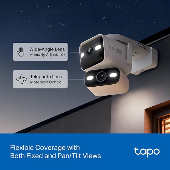 Tapo 4K Outdoor Dual Lens Pan/Tilt PoE/DC Wired Security Camera - 170 Wide-Angle + 8mm Zoom Lens, Free Person/Vehicle Detect, 360 View, Subscription-Free SD Storage or Optional Cloud - C575D