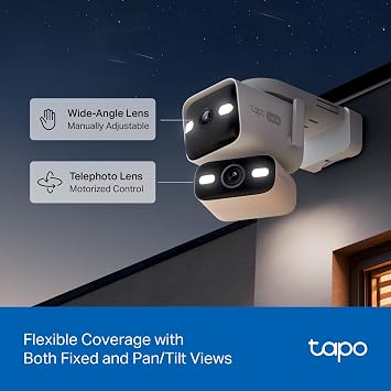 Tapo 4K Outdoor Dual Lens Pan/Tilt PoE/DC Wired Security Camera - 170 Wide-Angle + 8mm Zoom Lens, Free Person/Vehicle Detect, 360 View, Subscription-Free SD Storage or Optional Cloud - C575D