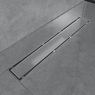 EMKE Edelstahl Duschrinne 50cm Bodenablauf extra flach Komplettset Dusche Siphon mit Geruchsstop und Haarsieb Randablauf,2 in 1 Design Duschabfluss für Badezimmer und Waschraum