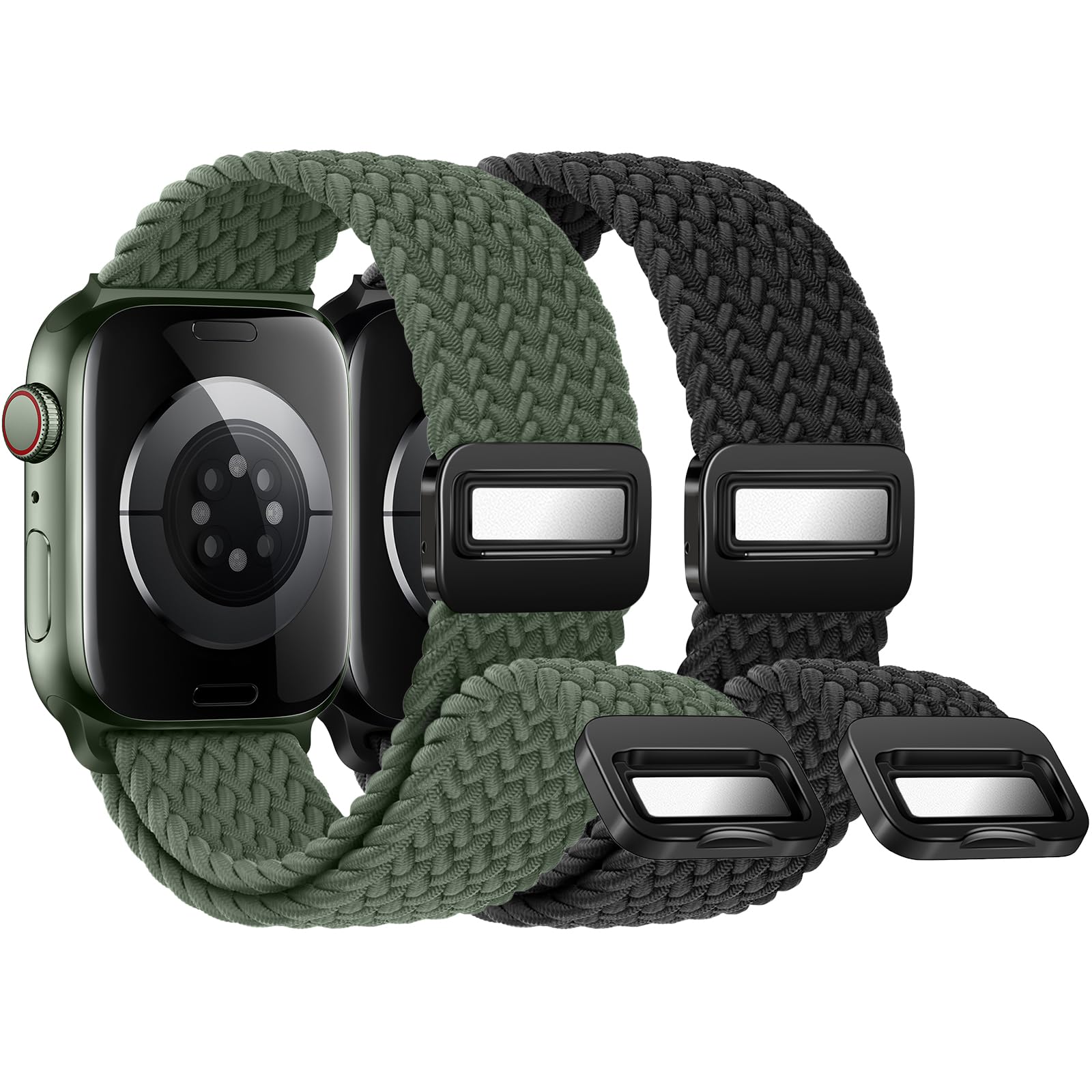 BESAXA Braided Stretchy Magnetic Loop Band Compatible with Apple Watch Band 49mm 46mm 45mm 44mm 42mm 41mm 40mm 38mm for Women Men, Nylon Elastic Sport Straps for iWatch Series 10 9 8 7 6 5 4 3 2 1 SE Ultra