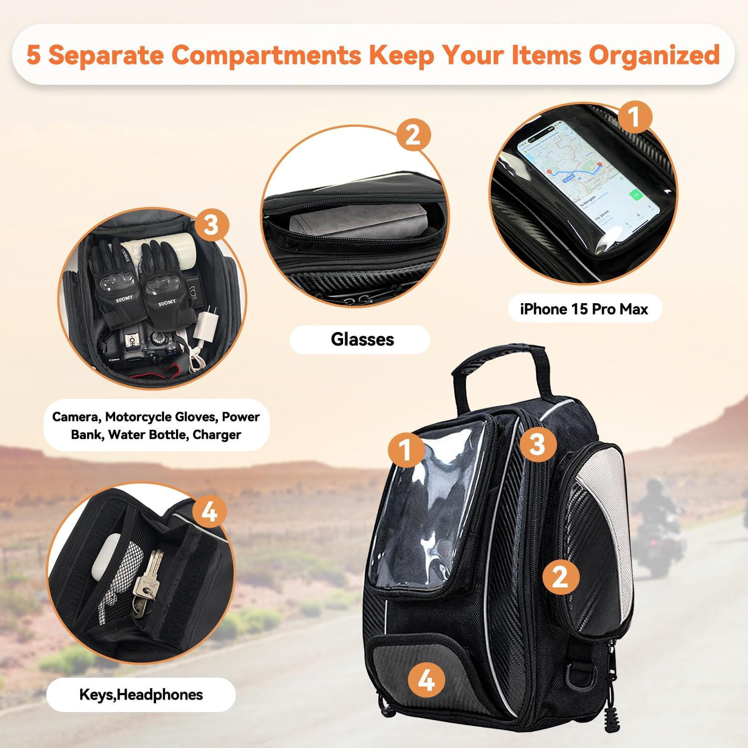 Dracarys Motorcycle Tank Bag Oxford Saddle Black Motorbike Bag - Strong Magnetic Bag for Honda Yamaha Suzuki Kawasaki Harley