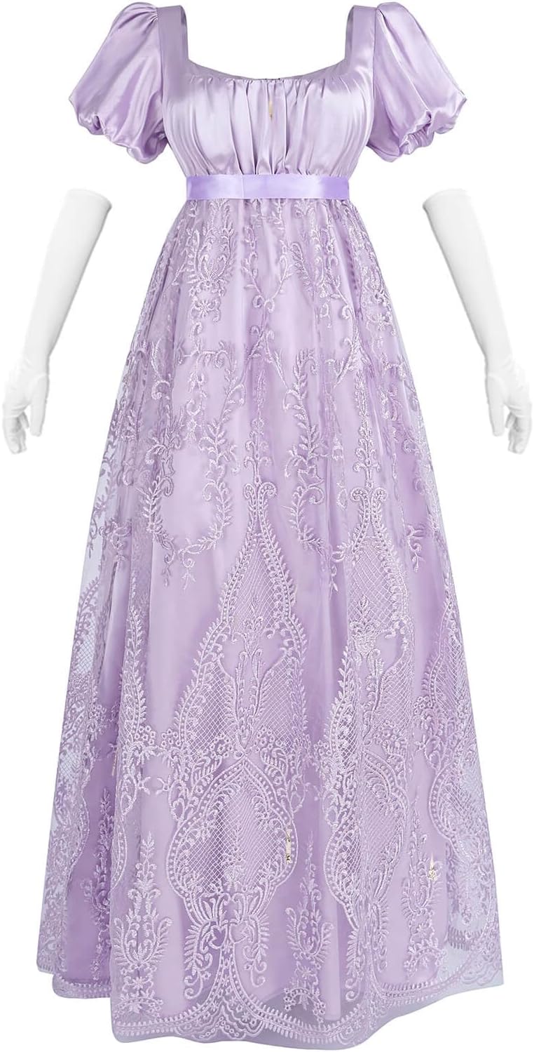 Nuoqi Regency Dress for Women Empire Waist Regency Era Costume Victorian Tea Party Gown