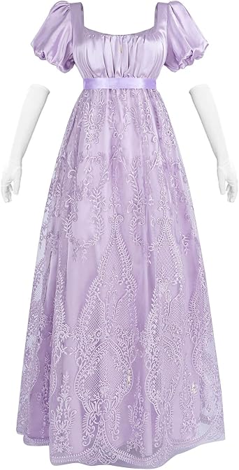 Nuoqi Regency Dress for Women Empire Waist Regency Era Costume Victorian Tea Party Gown