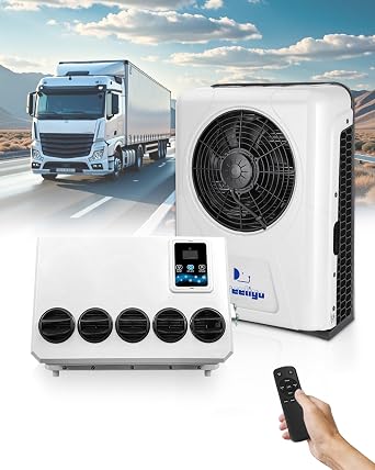 Treeligo 12V Truck Parking Air Conditioner Unit dc 12 volt 24 volt- Fast Cooling- 8 hours using 8800BTU for RV, truck, farm car, van, excavator, bus, car, pickup, etc12 volt