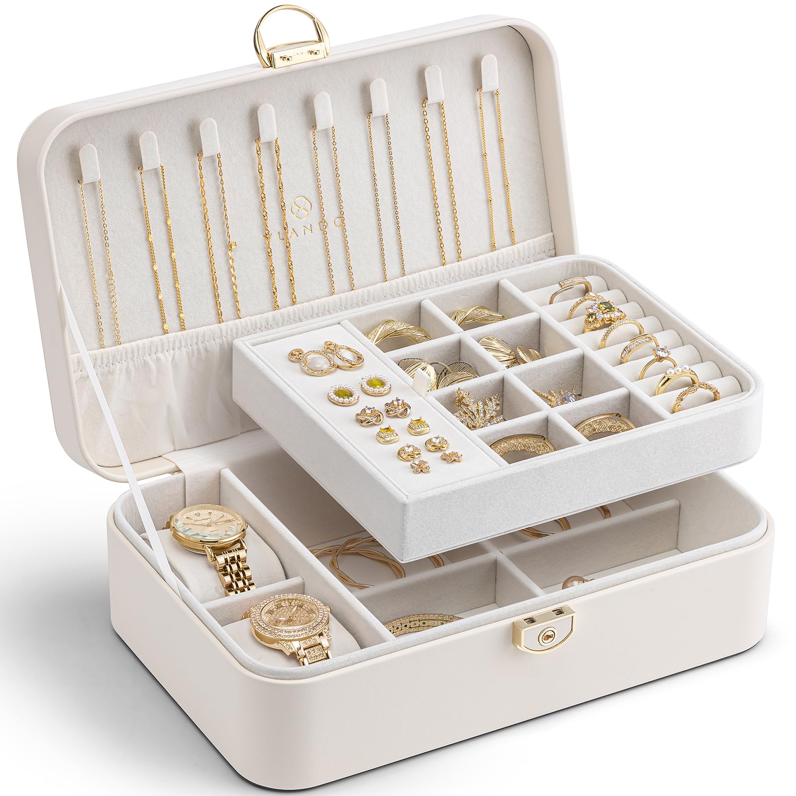 Beowanzk Boîte à Bijoux 3 Couches Élégante En Cuir PU - Organisateur Voyage Pour Colliers, Bagues, Boucles D'Oreilles Et Bracelets