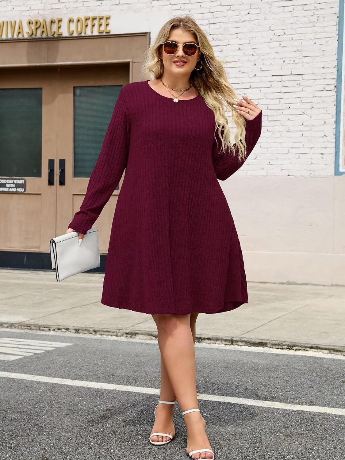 BELAROI Plus Size Sweater Dress Casual Long Sleeve Fall Winter Dresses with Pockets - Image 2