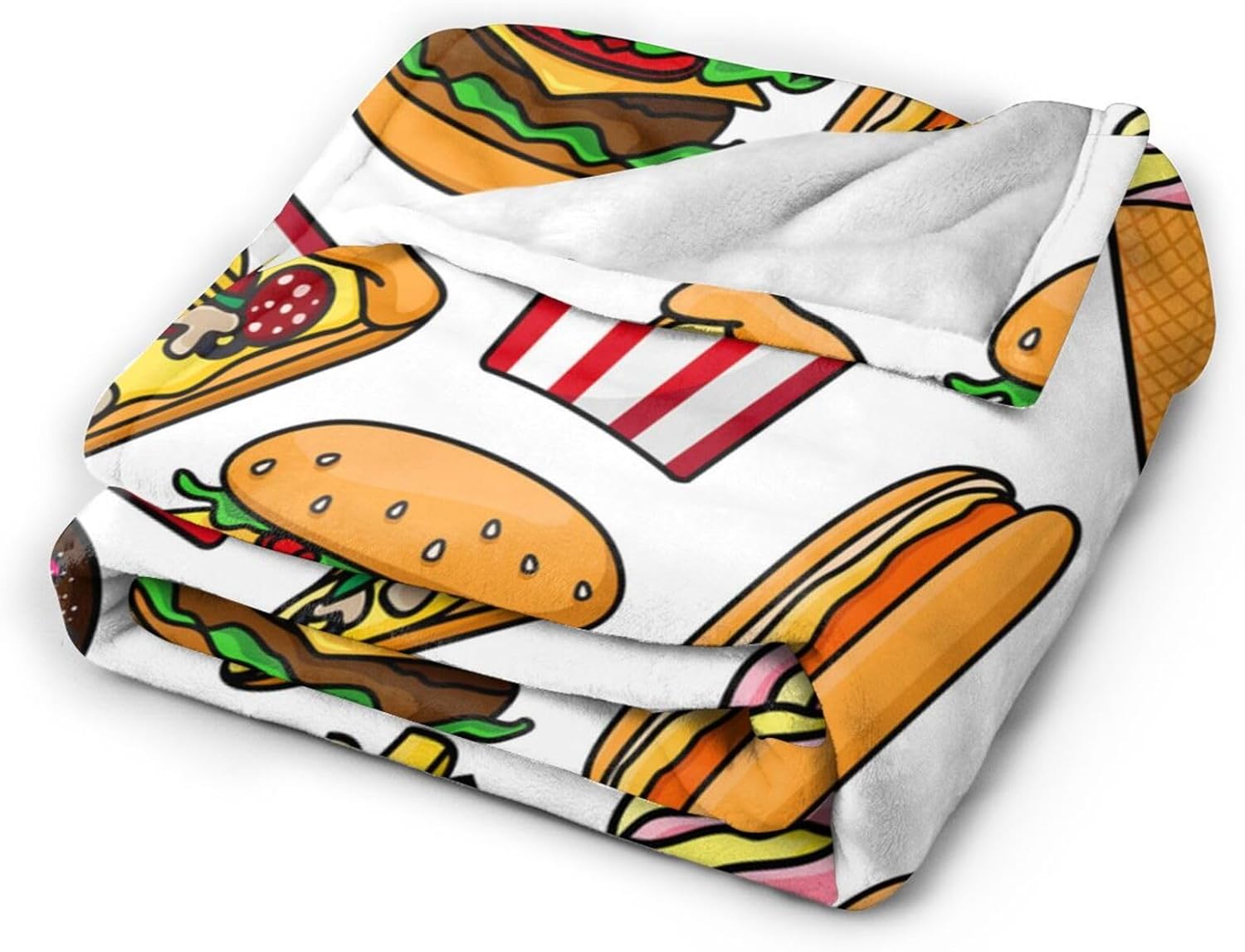 Fun Food Drinks Hamburger Pattern Throw Blanket Super Soft Warm Bed Blankets for Couch Bedroom Sofa Office Car, All Season Cozy Flannel Plush Blanket Gifts for Girls Boys Teens Adults 60"x50"