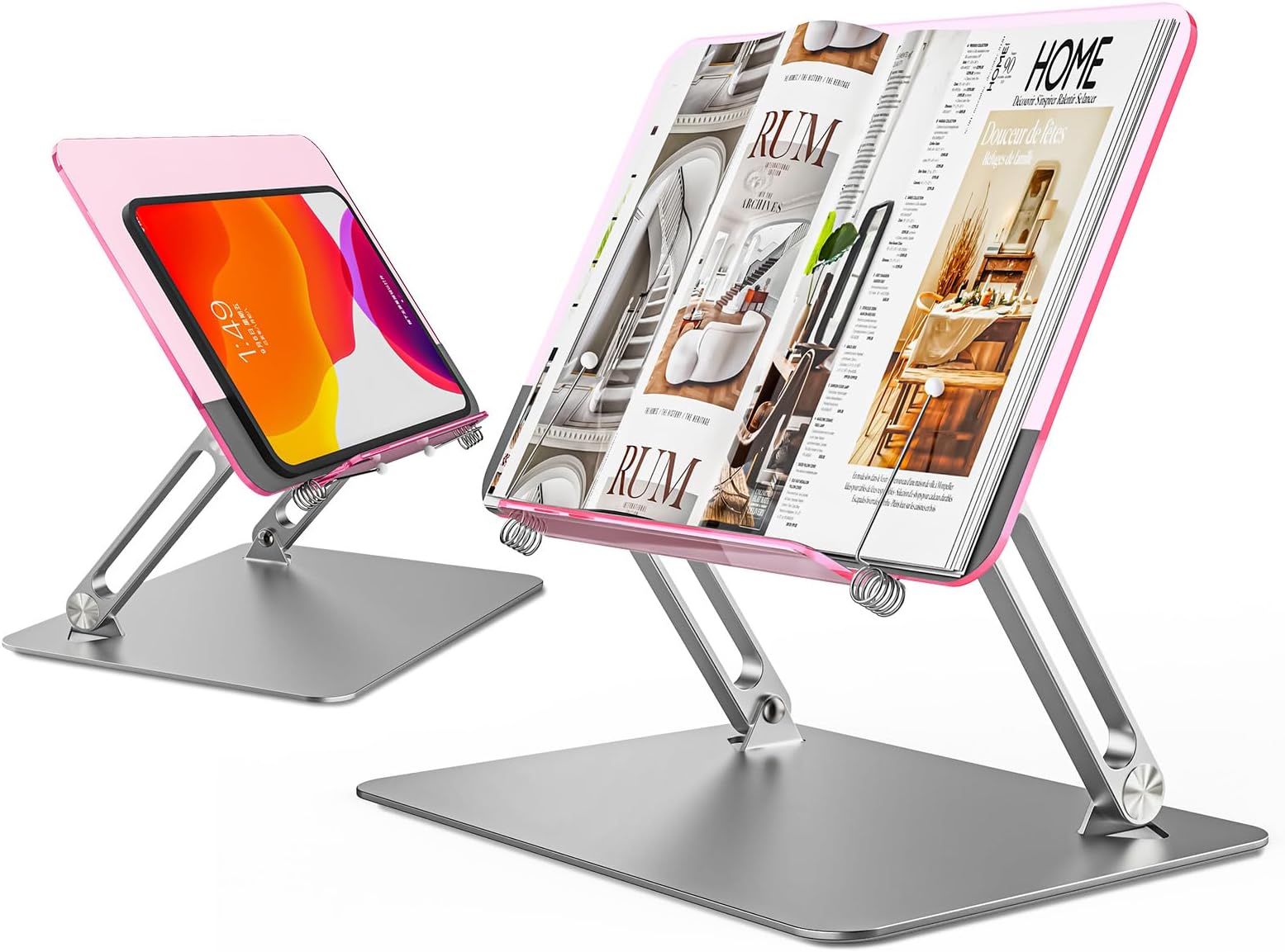 Note Pages On A Stand Acrylic Book Stand for Reading, Aluminum Adjustable Holder with Multi ...