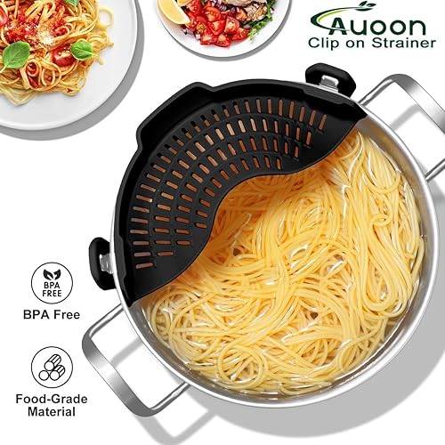 Miniatura 3 de AUOON - Colador con clip para todas las ollas, colador de cocina de silicona, colador de alimentos para pasta, carne, verduras, frutas, fácil de