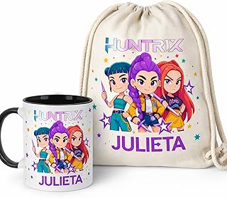 Comprar Gifters | Pack Regalo Personalizado Niña con Nombre | Taza Cerámica 325 ml + Mochila de Cuerdas | Diseño KPOP Exclusivo | Regalo Cumpleaños, Comunión, Navidad, Cole