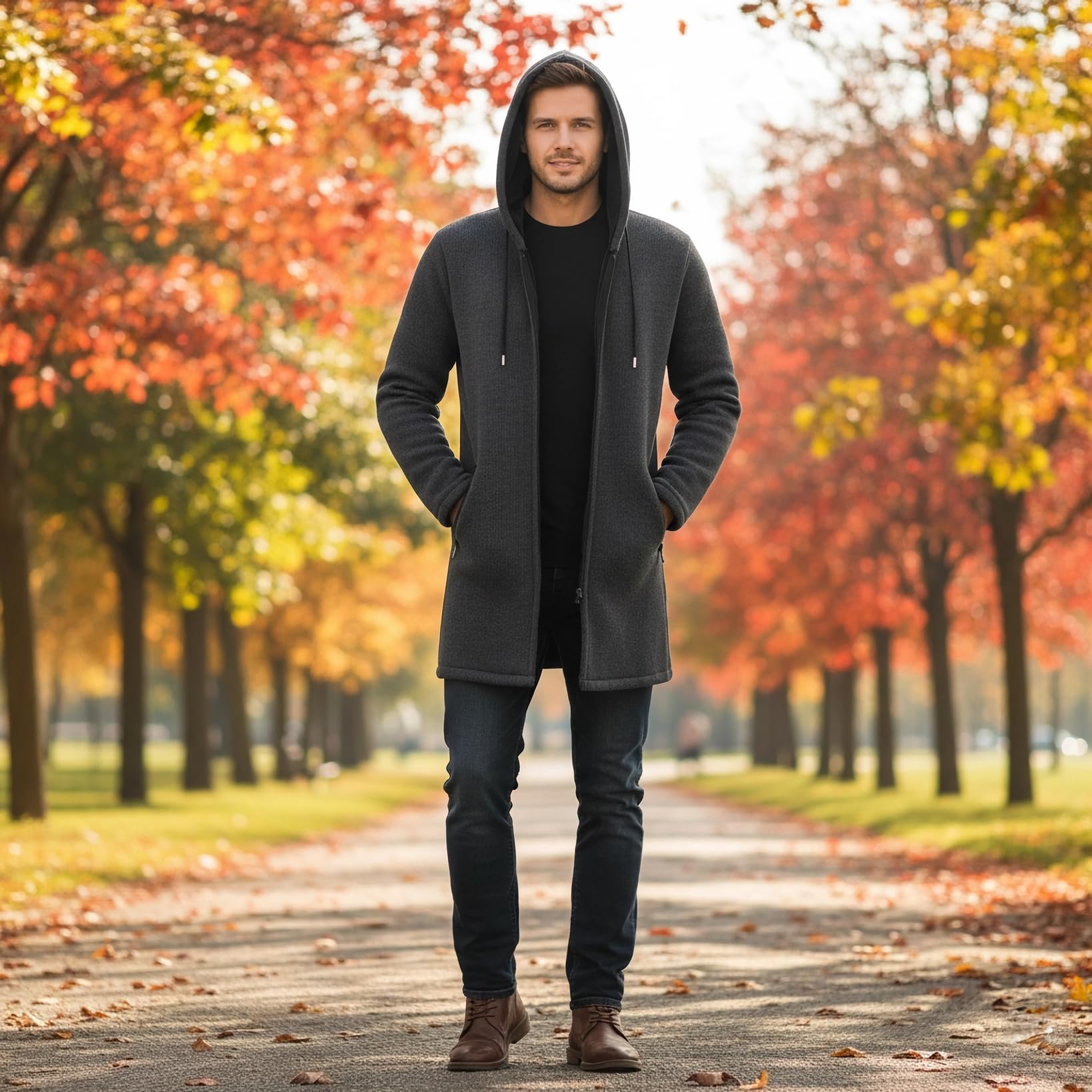 MODFUL Cardigan Herren-Strickjacke mit Kapuze Mittlere Länge