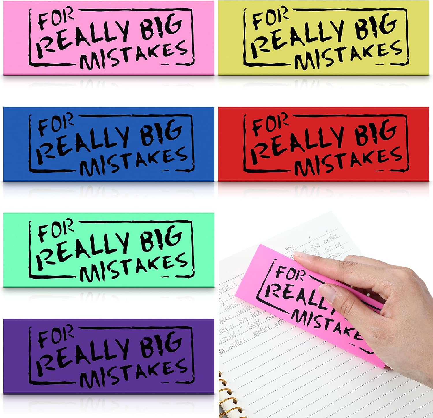 Yexiya 6 Pcs Jumbo Gaint Erasers Bulk 5.5 Inch Large Eraser for Really Big Mistakes Big Pencil Rubber 6 Colors for Students Back to School Stationery Supplies Joke Gag Gift for Work and School Party