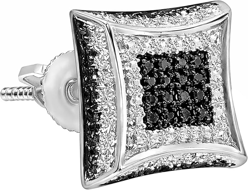 Dazzlingrock Hop Iced Out Stud in Unisex Design Mens Real Diamond Earring | Round White/Blue/Black Diamond Kite Shape Micro Pave Hip | 1Pc Only | 925 Sterling Silver