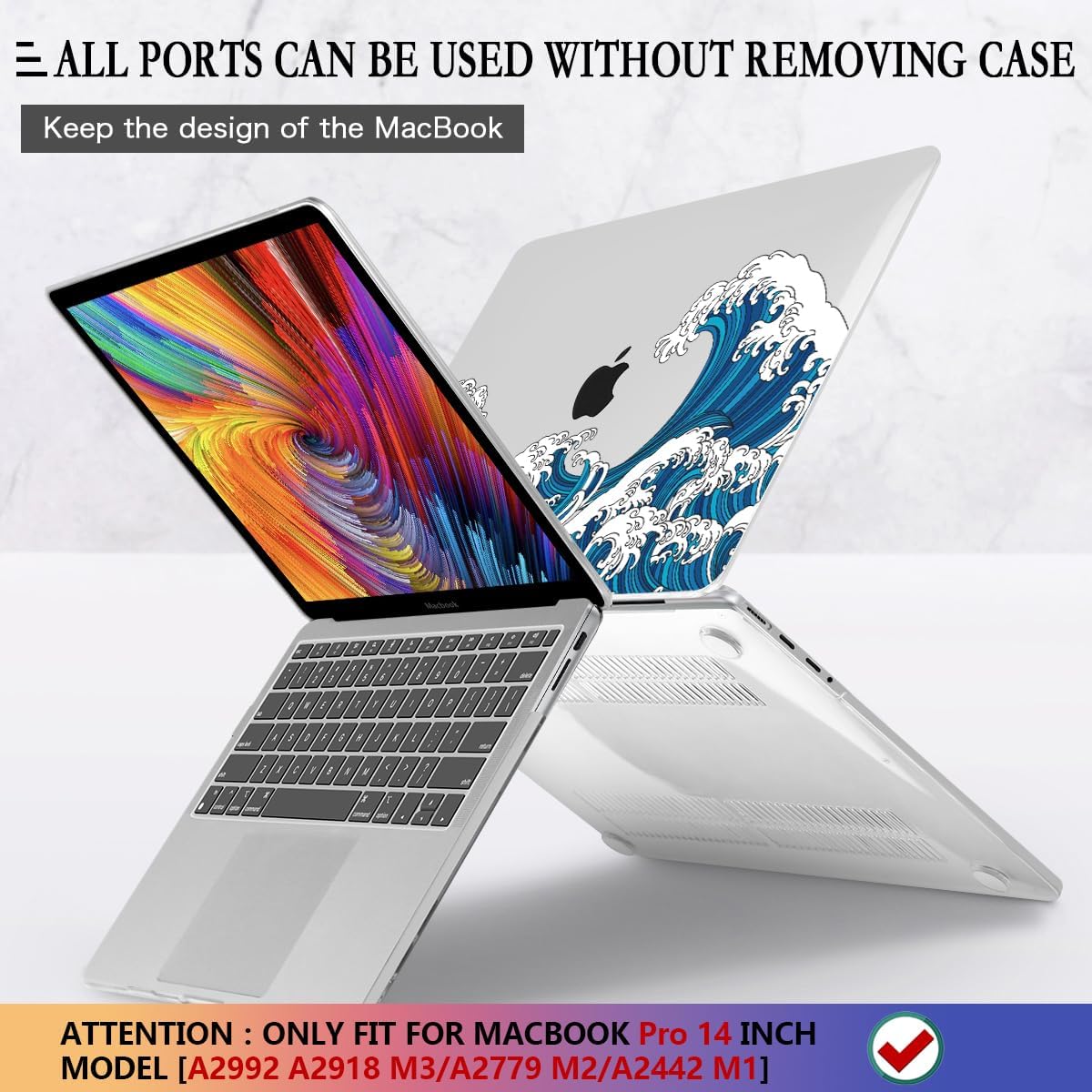 CISSOOK Ocean Case for MacBook Pro 14 inch 2021 2022 2023 2024 2025 Release Model M1 M2 M3 M4 M5 Pro/Max Chip, Wave Hard Shell for Pro 14-inch with Touch ID - Image 5
