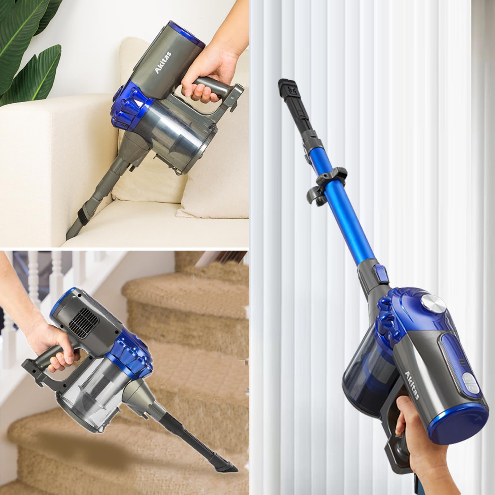 Akitas V8 3in1 Akku Staubsauger Kabellos Hand und Vertikal Leicht 22,2 V 150 W Wiederaufladbarer Lithium-Akku für Böden, Teppiche, Tierhaare