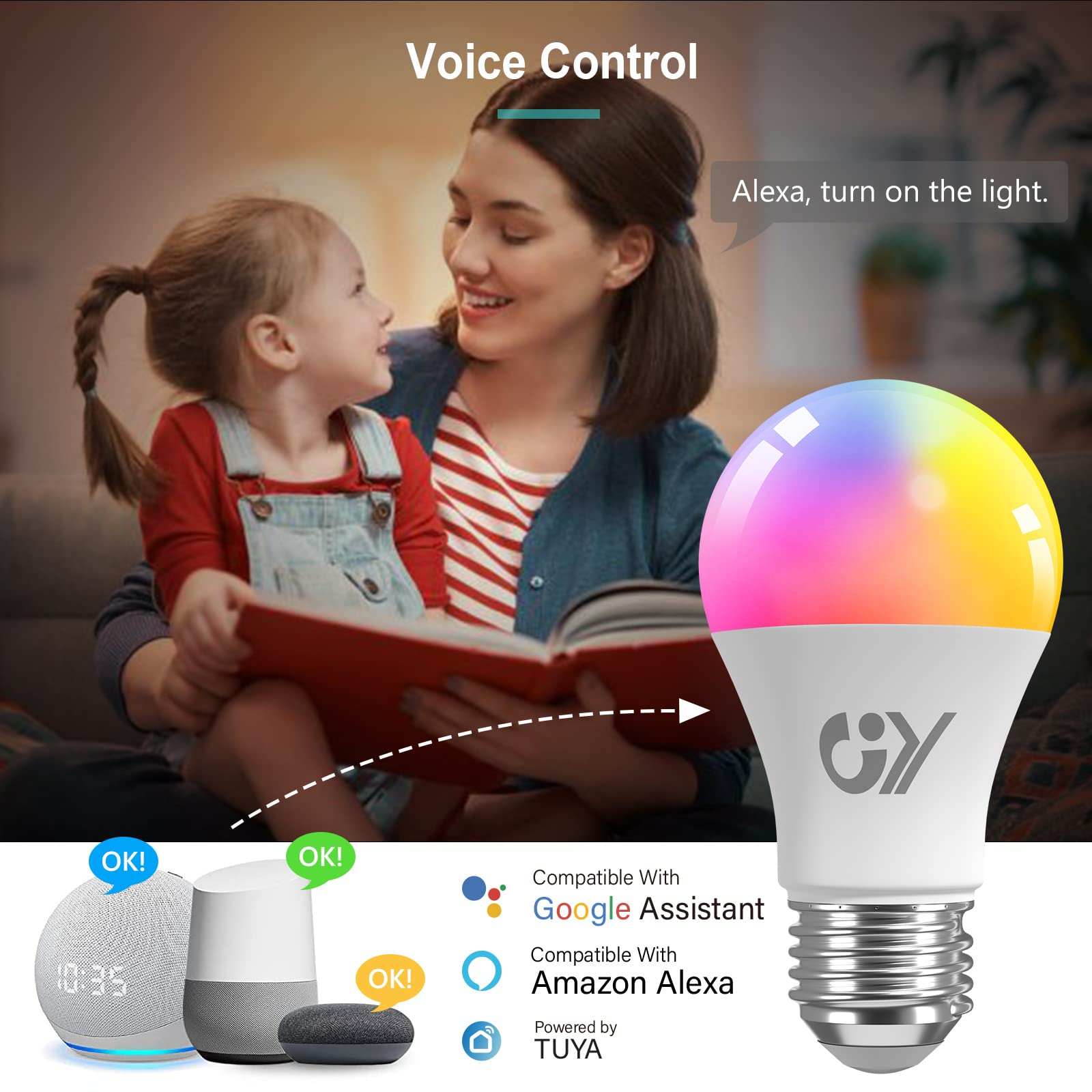 GY Alexa Glühbirne Smart Lampe E27 A60 9W 850lm,Alexa Zubehör WLAN Leuchtmittel Kompatibel mit Google Home 2.4 GHz,RGB Dimmbar Warmweiß-Kaltweiß und Mehrfarbige Birne,6 Stück