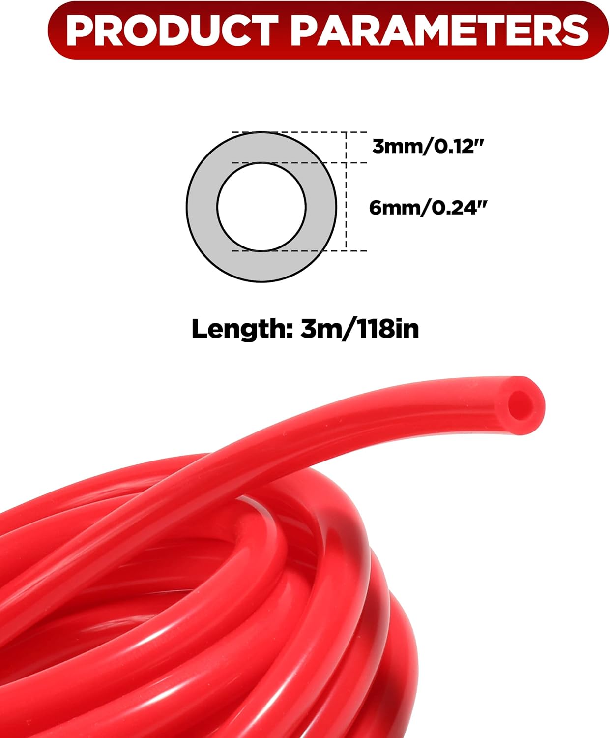 10 Ft Silicone Vacuum Tubing,Universal High Performance Automotive Silicone Vacuum Tubing Hose line,1/4" Inner Diameter Hose,automotive Replacement Vacuum Hose Line for Vehicle Radiator (Red)