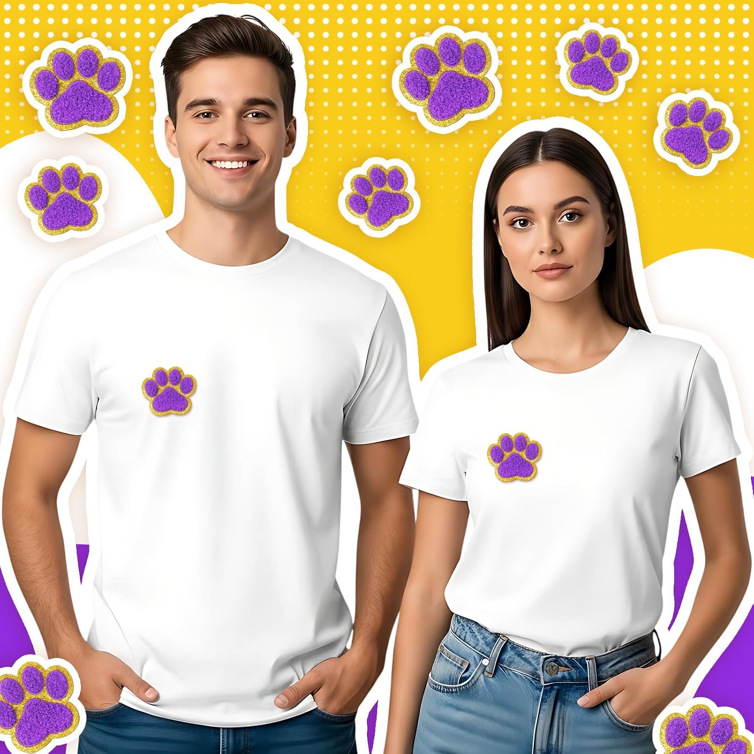 Jexine 24 Pcs Paw Print Chenille Patches, Purple