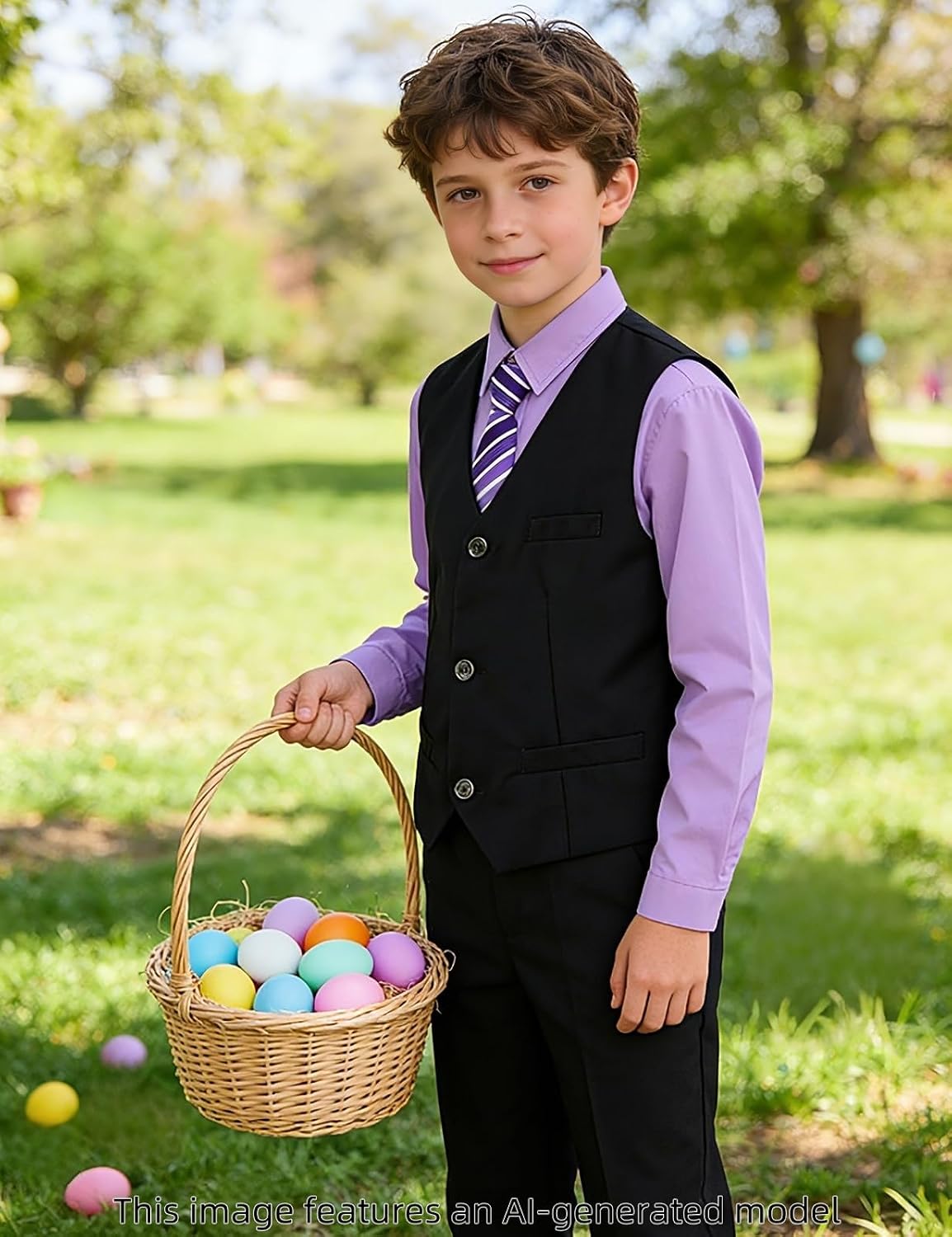 A&J DESIGN Boys 6-Piece Formal Suit Set with Dress Shirts, Vest, Pants, Tie, Bowtie and Pocket Square