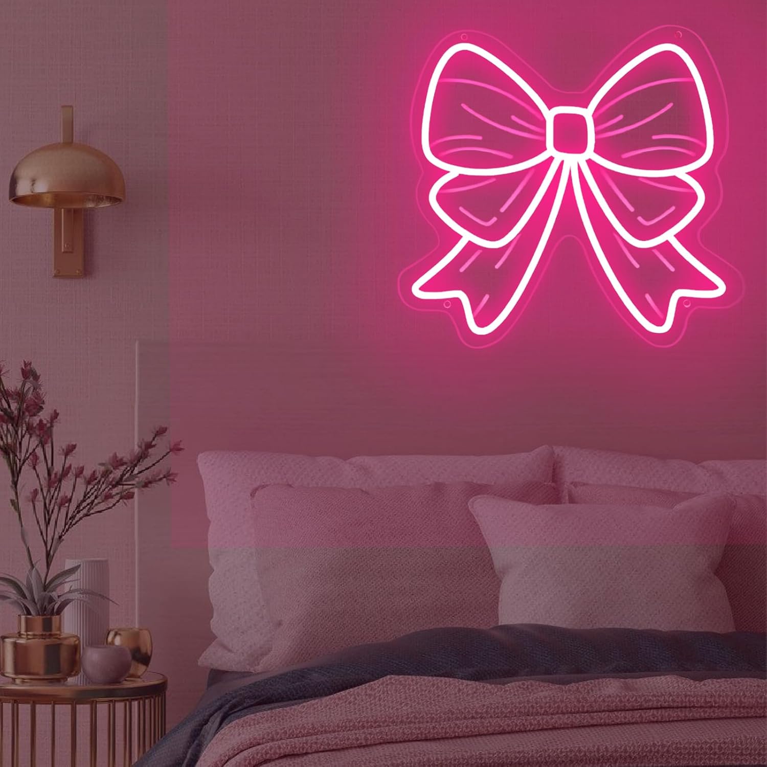 Pink Bow Neon Signs for Wall Decor Girls Room Beauty Salon Pink Aesthetic Room Decoration LED Neon Lights Sign 15″ × 13.4″ - Image 2