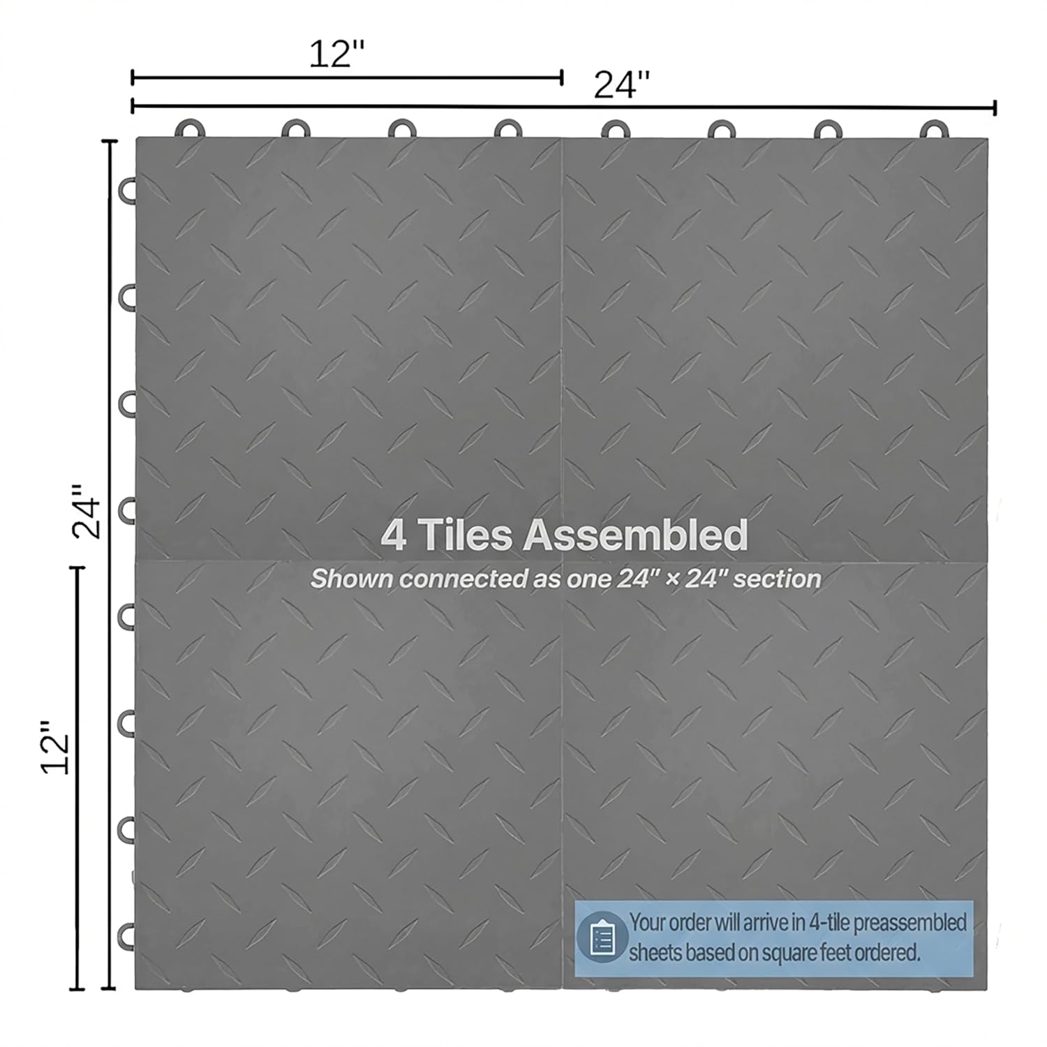 Nitro Tiles by FlooringInc 12" x 12" Interlocking Garage Floor Tiles, Diamond Pattern Heavy Duty Polypropylene Flooring, Modular Snap-Together Non-Slip Floor Tile, Graphite, 52-Pack (52 Sq Ft)