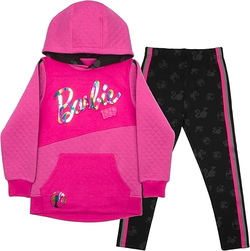 Barbie Conjunto de 2 sudaderas con capucha y pantalones deportivos para niñas, sudadera con capucha y pantalones deportivos para niñas